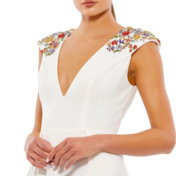 IEENA for MAC DUGGAL Beaded Cap Sleeve A Line Midi Dress NWT - Picture 3 of 3